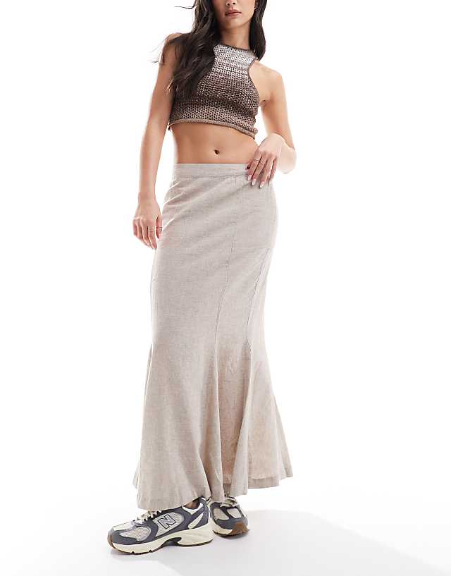 asos Monki longline linen maxi tube mermaid skirt in beige