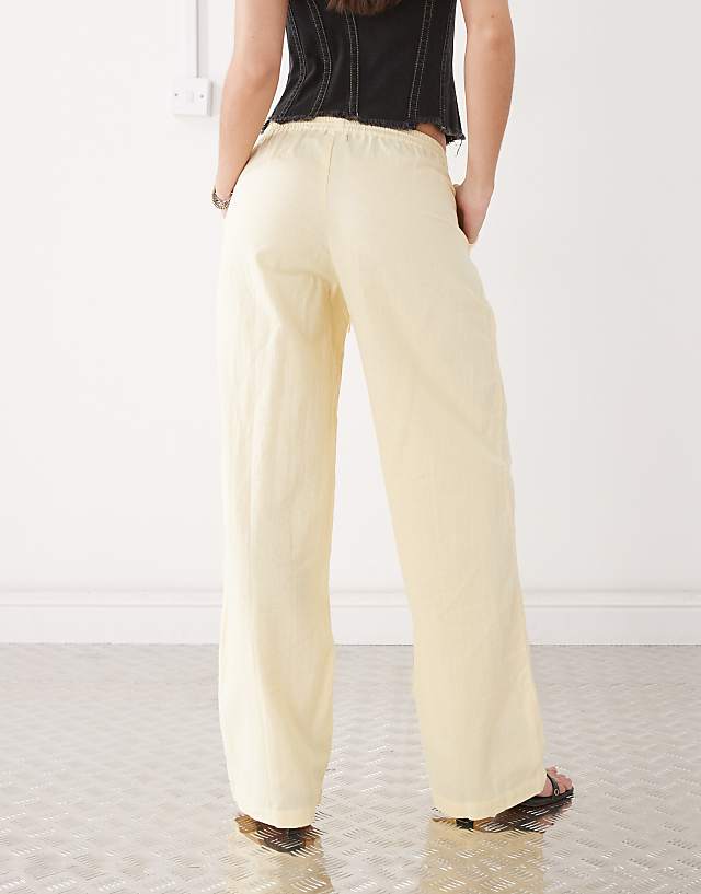 Asos Motel Wasic Wide Leg Relaxed Linen Trouser In Lemon Yellow
