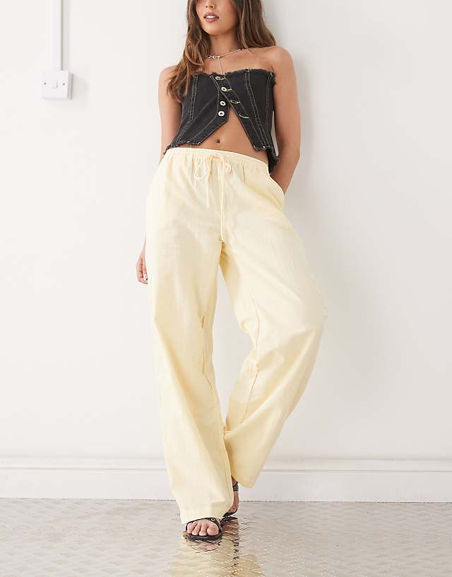 asos Motel wasic wide leg relaxed linen trouser in lemon yellow