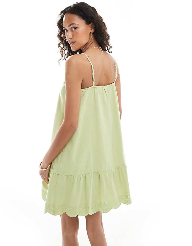Asos Native Youth Linen Cami Mini Dress In Sage Green