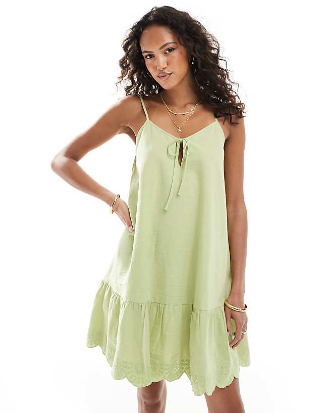 asos Native Youth linen cami mini dress in sage green