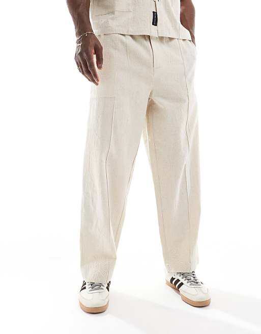 Asos Native Youth Relaxed Linen Trousers With Cornelli Embroidery Co-ord In Cream