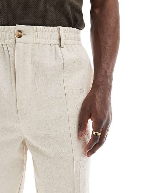 Asos Native Youth Relaxed Linen Trousers With Cornelli Embroidery Co-ord In Cream