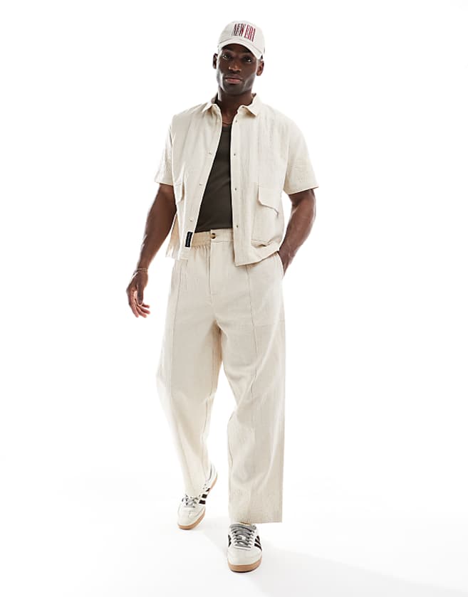 asos Native Youth relaxed linen trousers with cornelli embroidery co-ord in cream