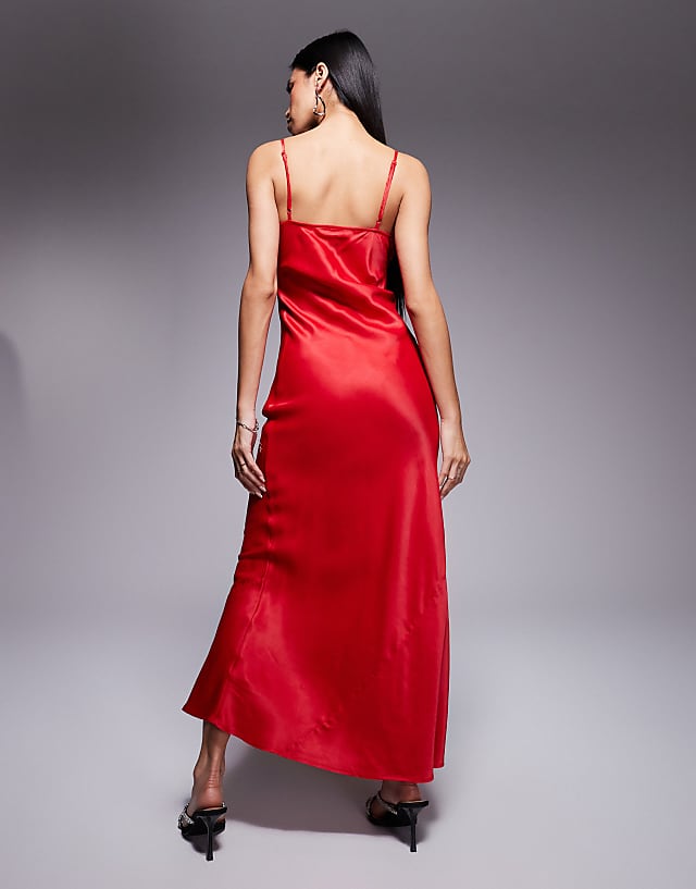 Asos Never Fully Dressed Embellished Hotfix Satin Maxi Dress In Red