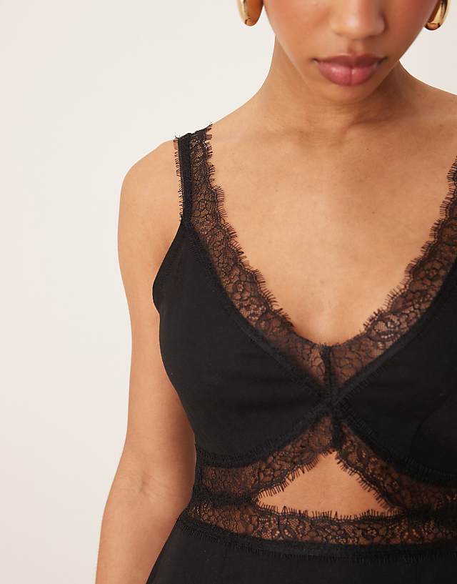 Asos Never Fully Dressed Mimi Linen Cut-out Midaxi Dress In Black