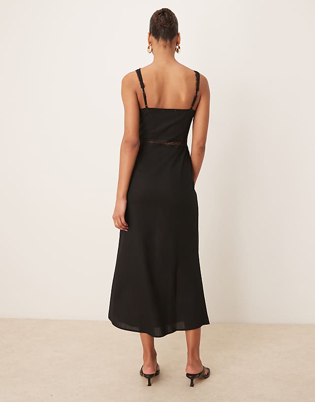 Asos Never Fully Dressed Mimi Linen Cut-out Midaxi Dress In Black