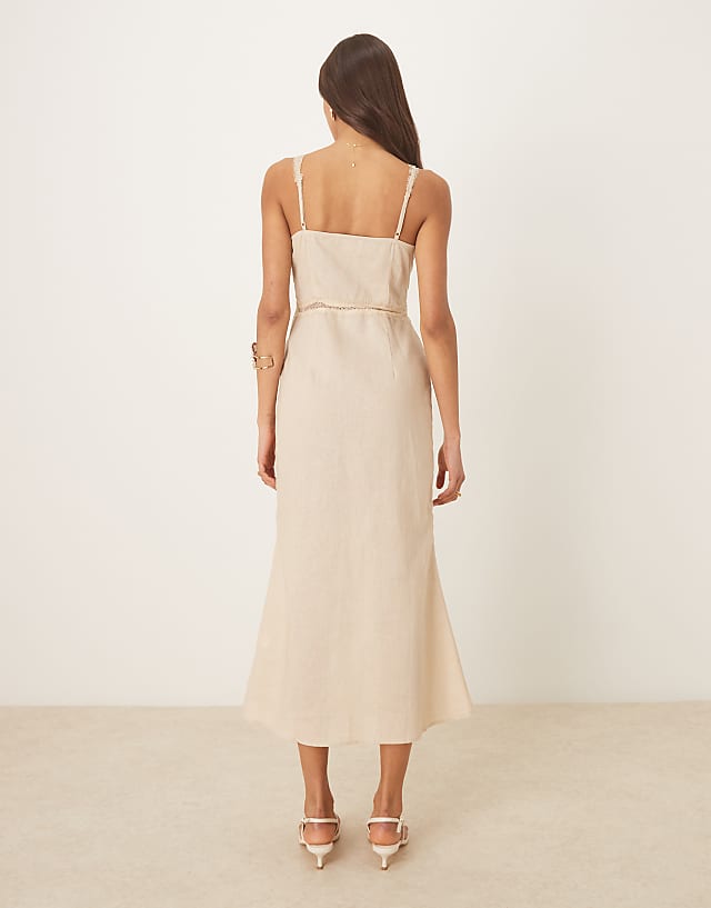 Asos Never Fully Dressed Mimi Linen Cut-out Midaxi Dress In Oatmeal