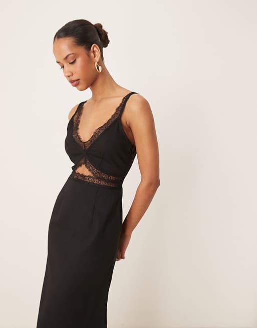 asos Never Fully Dressed Mimi linen cut-out midaxi dress in black