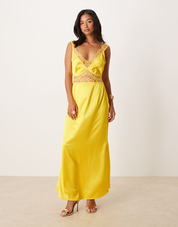 asos Never Fully Dressed Petite Mimi slip midaxi dress in yellow