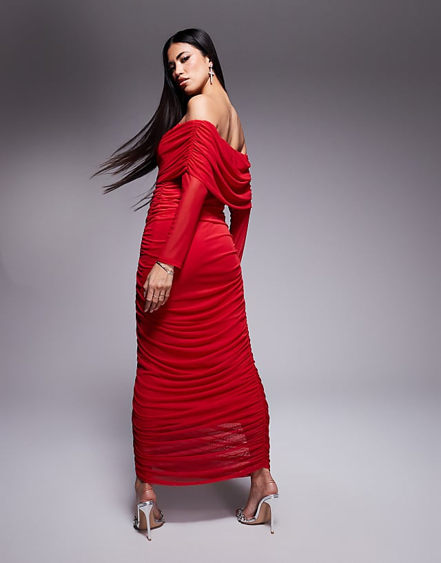 Asos Never Fully Dressed Ruched Midaxi Dress In Red
