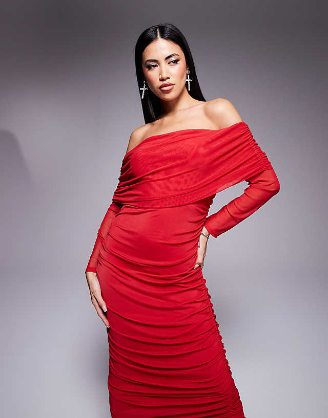 Asos Never Fully Dressed Ruched Midaxi Dress In Red