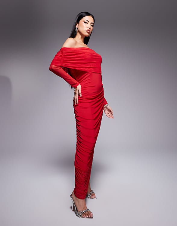 asos Never Fully Dressed ruched midaxi dress in red