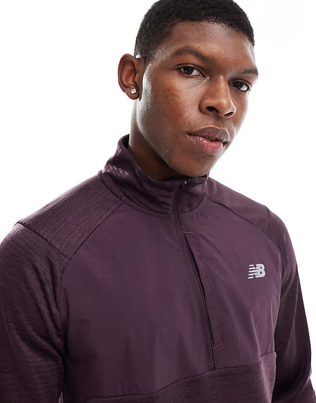 Asos New Balance Athletics Heat Grid 1/2 Zip In Plum