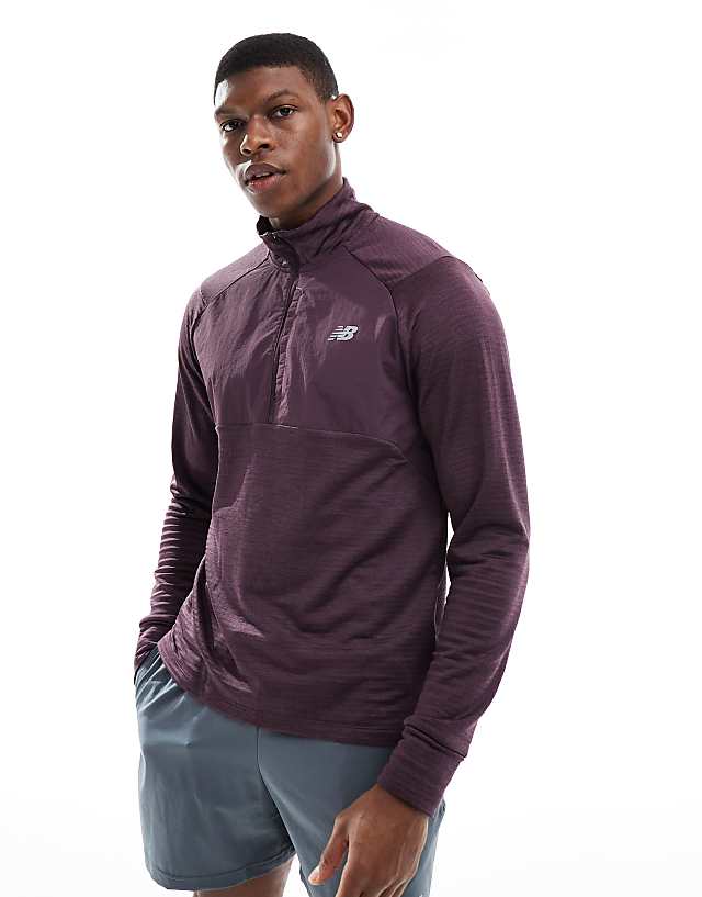 asos New Balance Athletics Heat Grid 1/2 Zip in plum
