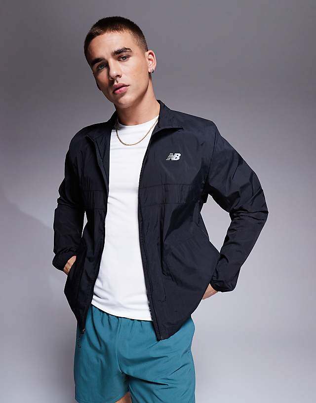 asos New Balance athletics packable jacket in black
