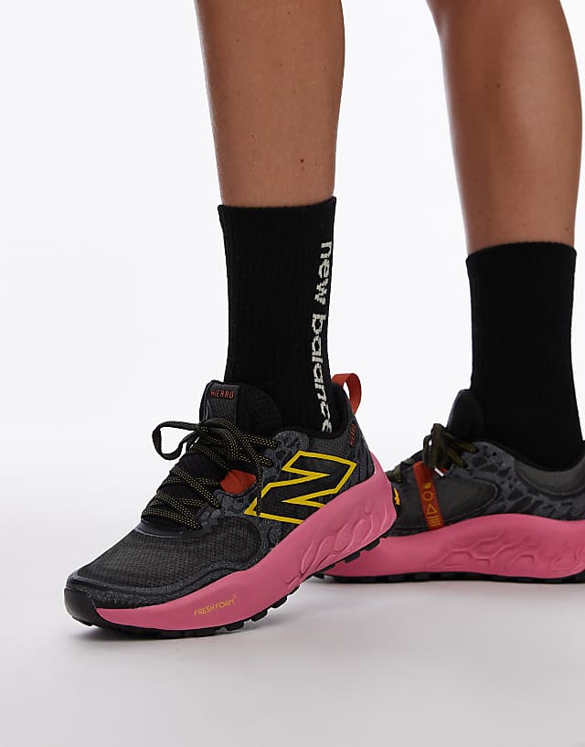 Asos New Balance Hierro Trail Running Trainers In Black And Pink