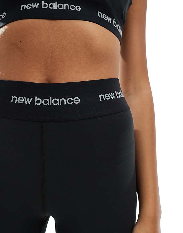 Asos New Balance Linear Logo Sleek 25 Inch High Rise Leggings In Black