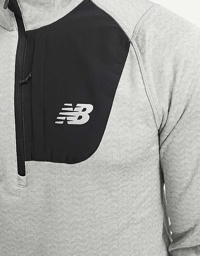 Asos New Balance NB Heat Grid Long Sleeve Half Zip Top In Grey