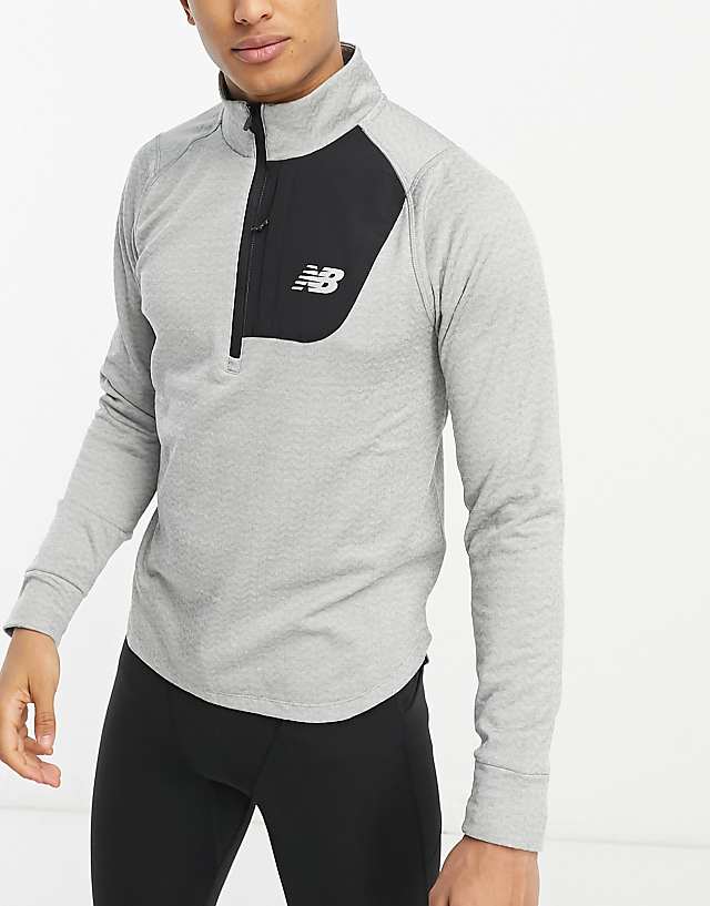 asos New Balance NB Heat Grid long sleeve half zip top in grey