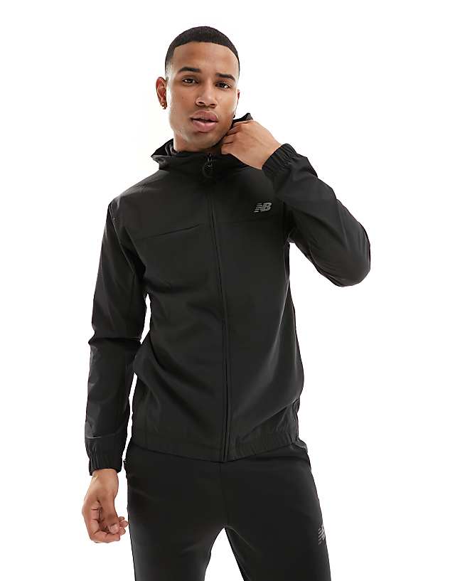 asos New Balance performance full zip woven jacket in black