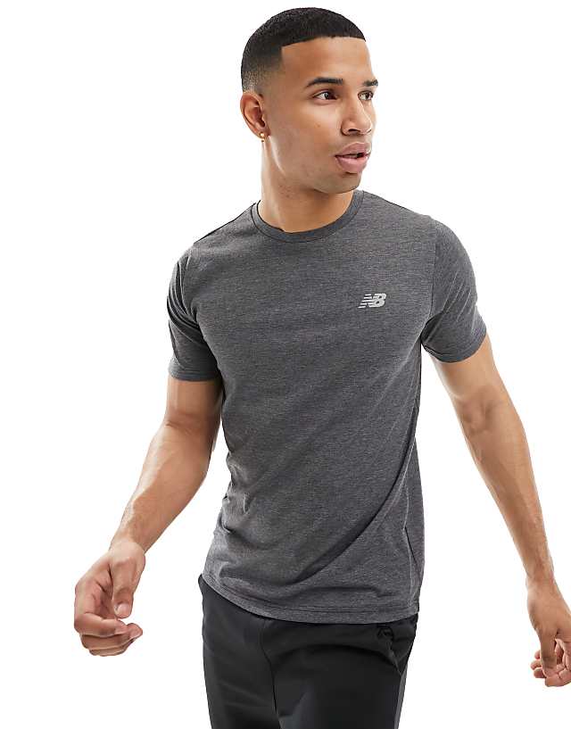 Asos New Balance Performance Heathertech T-shirt In Dark Grey