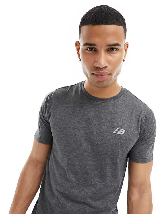 asos New Balance performance heathertech t-shirt in dark grey