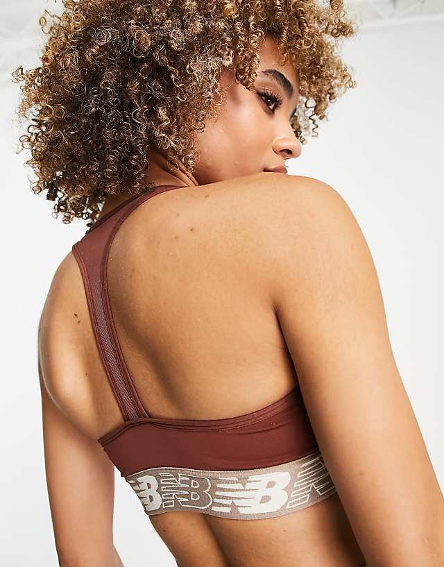 Asos New Balance Running Pace 3.0 Medium Support Sports Bra In Cinammon Exclusive To ASOS