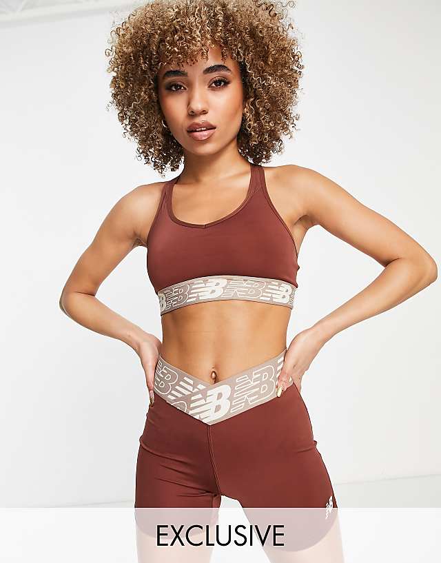 asos New Balance Running Pace 3.0 medium support sports bra in cinammon exclusive to ASOS