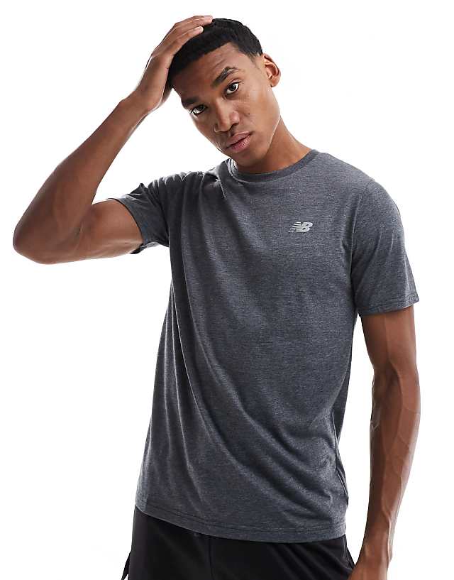 asos New Balance Sport Essentials Heathertech T-Shirt in Navy