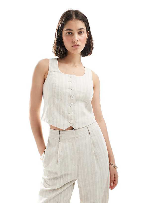 Asos New Look 3 Piece Striped Tailoring Co-ord In Cream