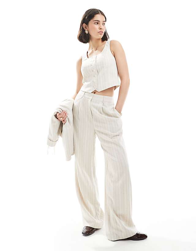 Asos New Look 3 Piece Striped Tailoring Co-ord In Cream