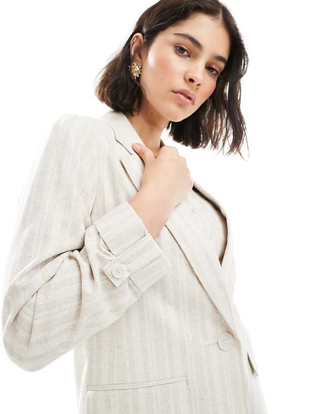 Asos New Look 3 Piece Striped Tailoring Co-ord In Cream