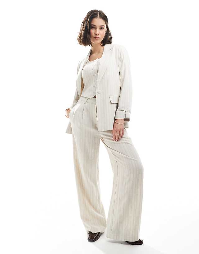 asos New Look 3 piece striped tailoring co-ord in cream
