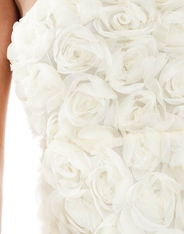 Asos New Look 3D Flower Bandeau Mini Dress In Off White