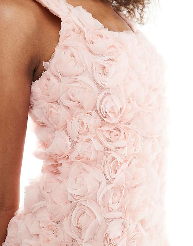 Asos New Look 3D Flower Square Neck Mini Dress In Pink