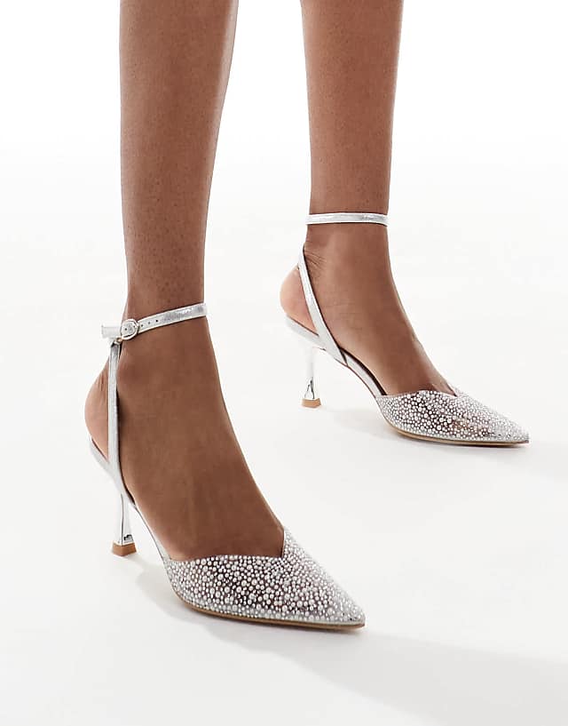 asos New Look acrylic embellished heeled court shoe in silver