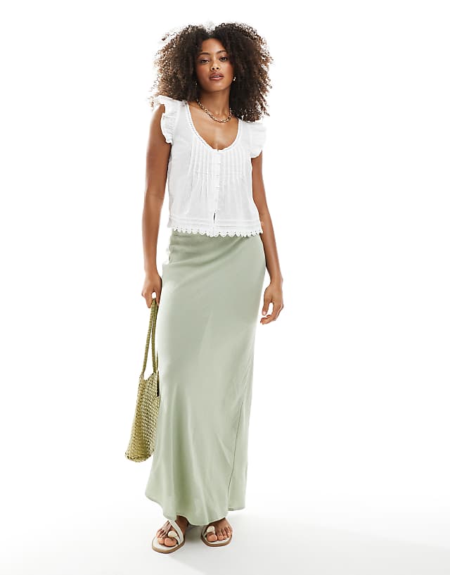 asos New Look bias linen blend maxi skirt in light green