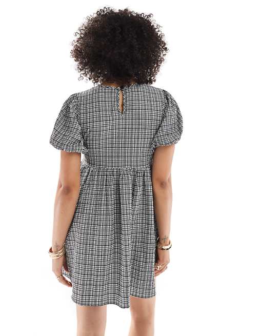 Asos New Look Bow Front Smock Dress In Gingham Print