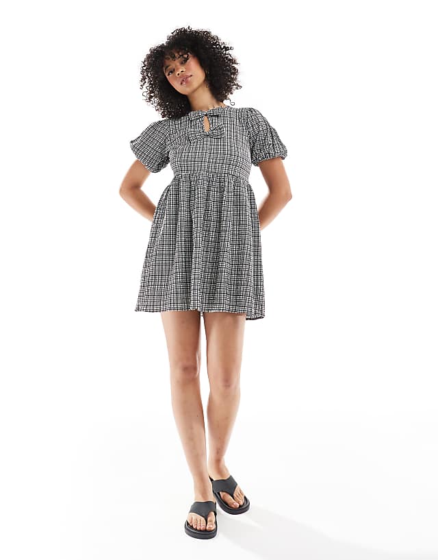 asos New Look bow front smock dress in gingham print