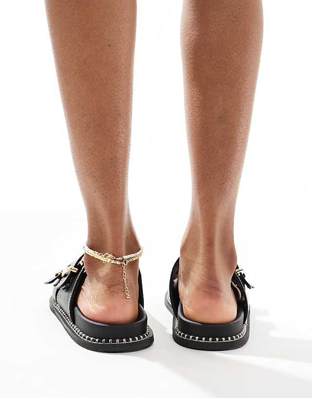Asos New Look Contrast Stitch Double Strap Sandal In Black