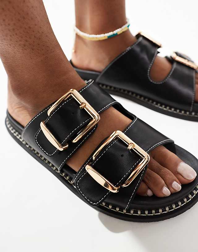 Asos New Look Contrast Stitch Double Strap Sandal In Black