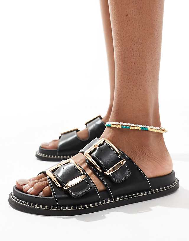 asos New Look contrast stitch double strap sandal in black