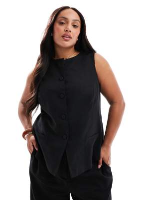 Asos New Look Curve Linen Tailoring Co-ord In Blackw