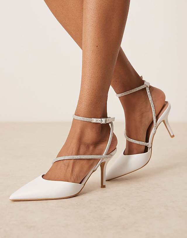 asos New Look embellished cross strap heeled shoes in white
