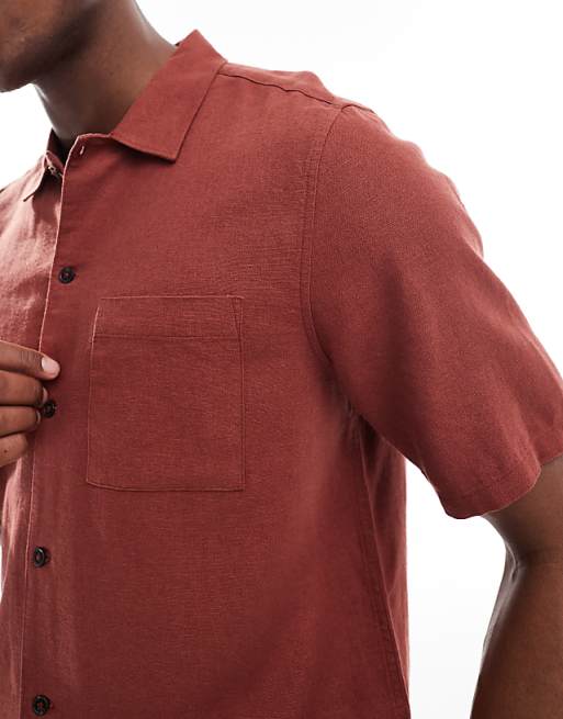 Asos New Look Flat Collar Linen-blend Shirt Co-ord In Rust