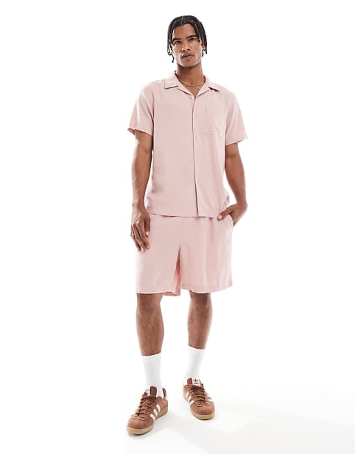 asos New Look linen blend shirt & short co-ord in lilac