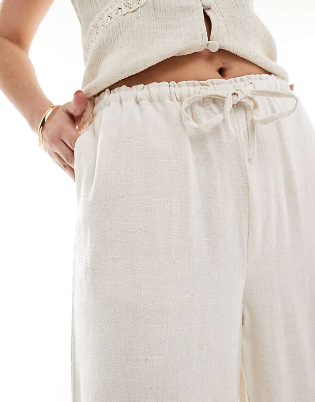 Asos New Look Linen Look Bermuda Wide Leg Trousers In Stone