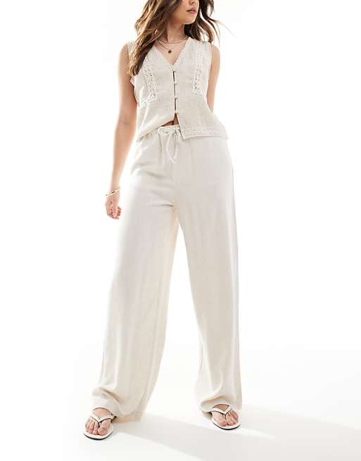 asos New Look linen look bermuda wide leg trousers in stone