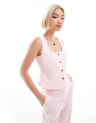 Asos New Look Linen Waistcoat & Trouser Co-ord In Pink